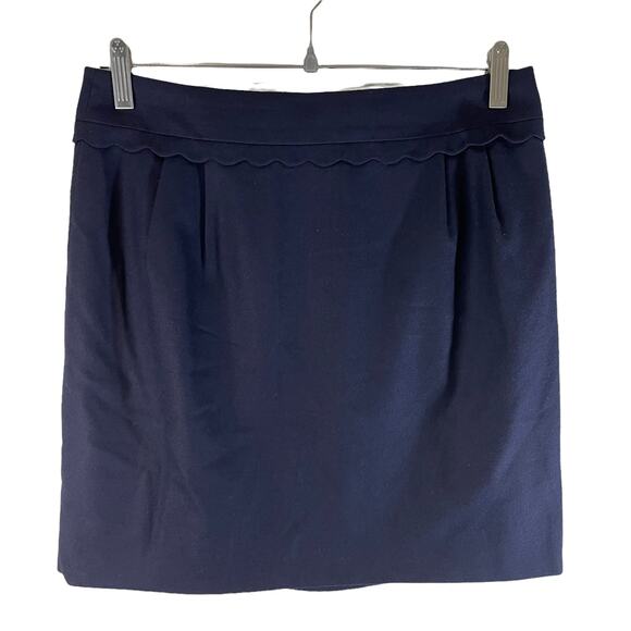 J Crew Women's Wool Blend Mini Work Skirt Navy Blue Size 6 Preppy Nautical Chic - Picture 1 of 5